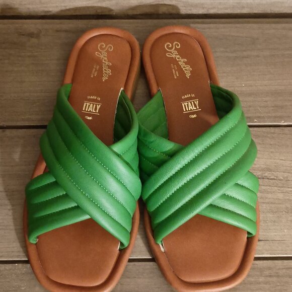 Seychelles Crossband Leather Slide Sandals Green Size 7.5 Made in Italy - Picture 4 of 12